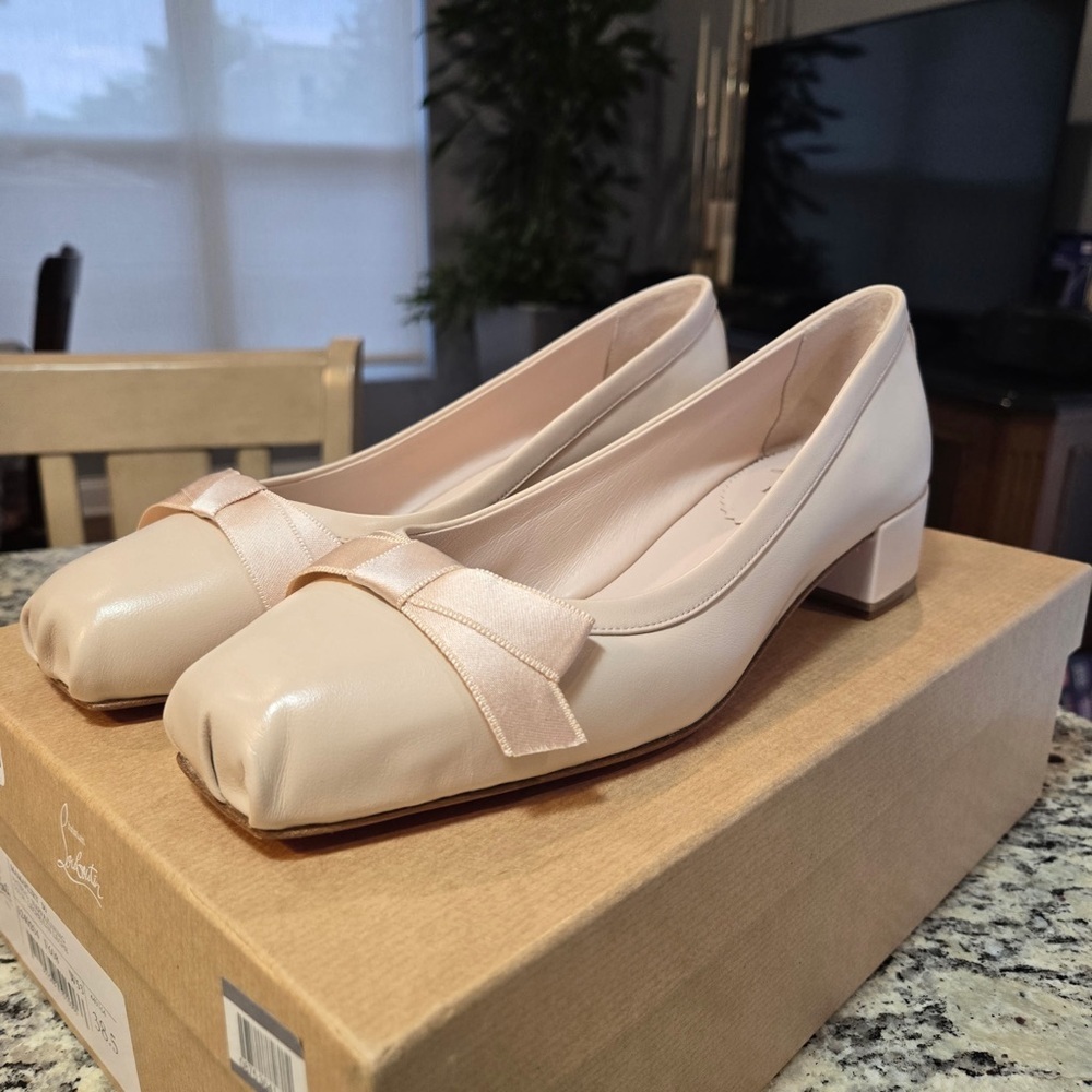 Christian Louboutin Blush Cream Bow Leather Flats